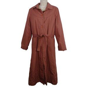 Vtg London Fog Trench Coat Pink Women Size 12 Long Sleeve Lined Belt Button Up